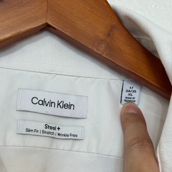 Calvin Klein Shirts Men's Size 17 White Steel + Slim Fit Stretch Wrinkle Free - Picture 6 of 9